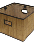 Brown Natural Bamboo Square Storage Bin Container with Cloth Liner [3 Pack]