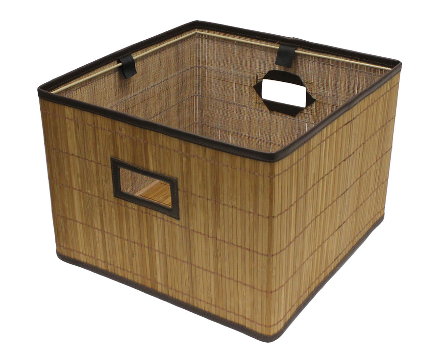 Brown Natural Bamboo Square Storage Bin Container with Cloth Liner [3 Pack]