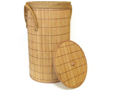 Foldable Bamboo Round Laundry Hamper with Lid and Removable Cloth Liner