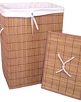 Foldable Bamboo Rectangular Laundry Hamper with Lid and Removable Cloth Liner