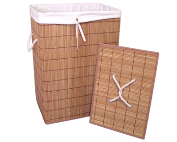 Foldable Bamboo Rectangular Laundry Hamper with Lid and Removable Cloth Liner