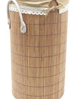 Foldable Bamboo Round Laundry Hamper with Lid and Removable Cloth Liner