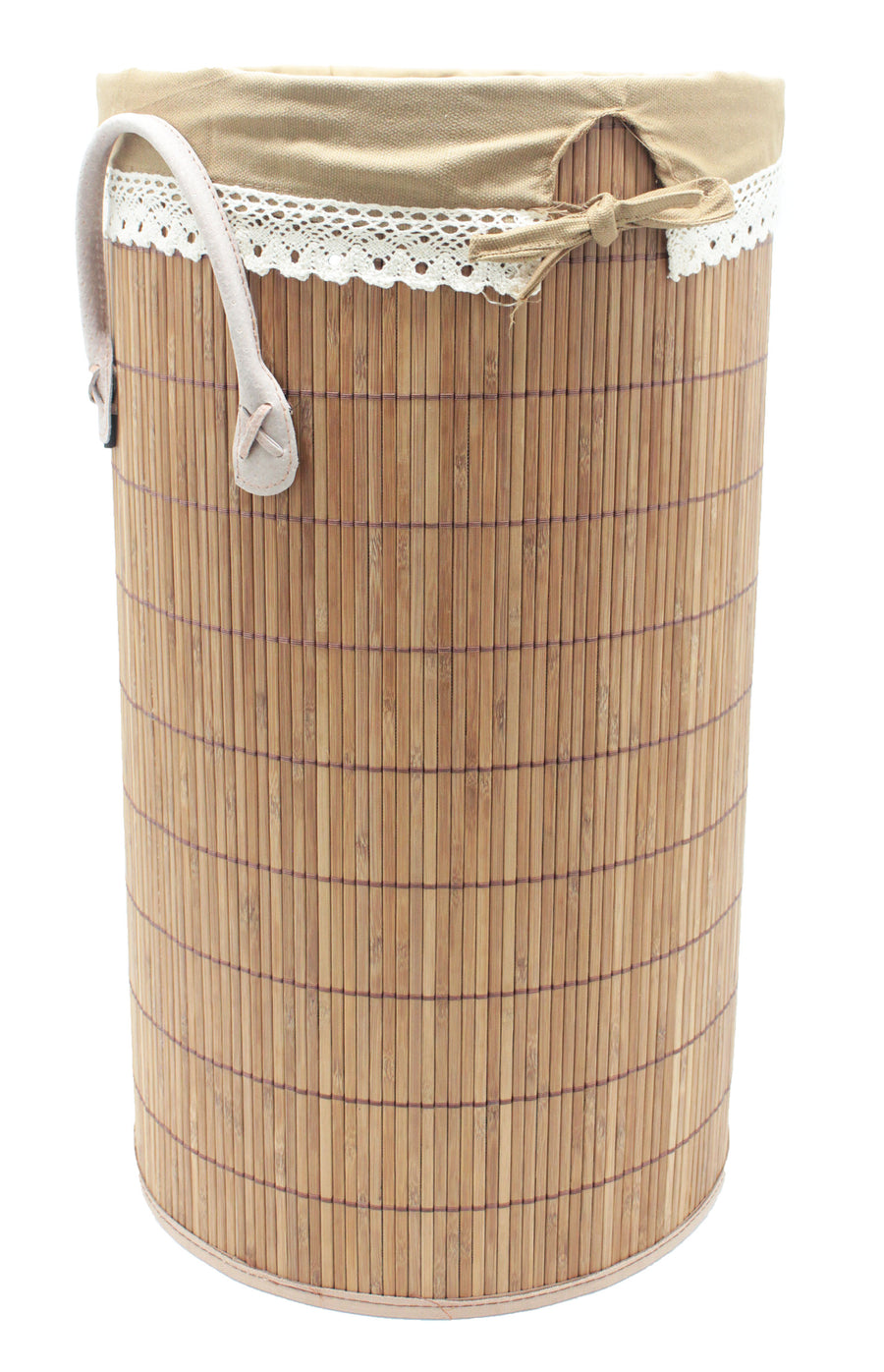 Foldable Bamboo Round Laundry Hamper with Lid and Removable Cloth Liner