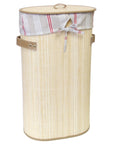 Foldable Bamboo Oval Laundry Hamper with Lid and Removable Cloth Liner
