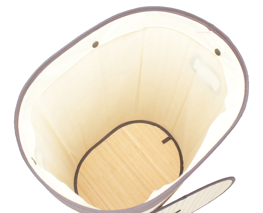 Foldable Bamboo Oval Laundry Hamper with Lid