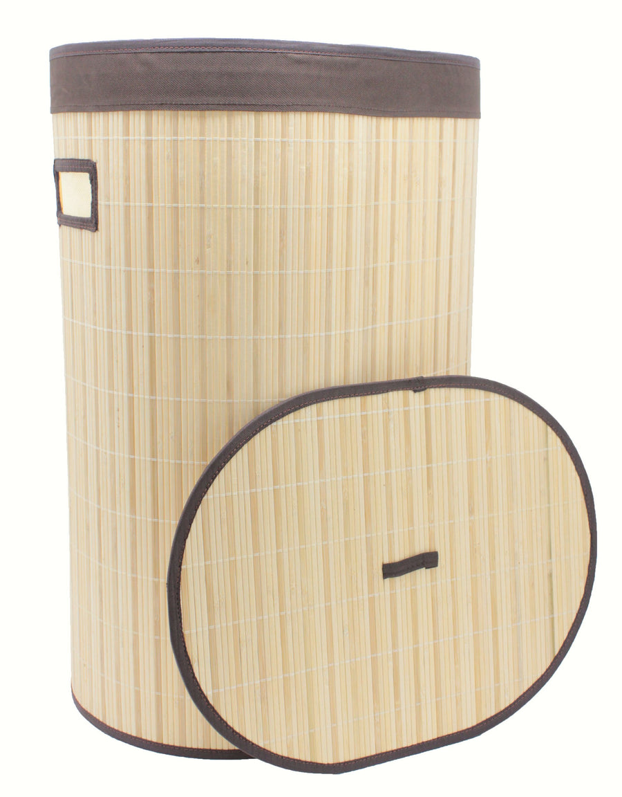 Foldable Bamboo Oval Laundry Hamper with Lid